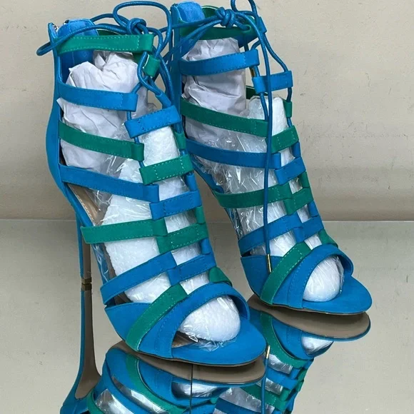 Sadie Blue Green Caged Stiletto Heel - Picture 2 of 8